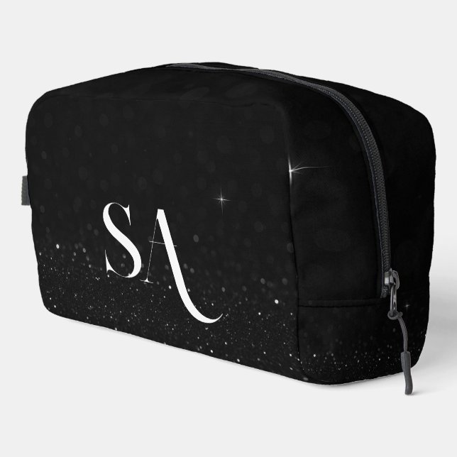 Black Glitter Print Cut Sew Tote Bag with Initials (Right Corner)