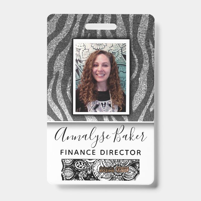 Black Glitter Professional CNA Nurse Photo Name ID Badge (Front)