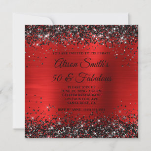 Black Glitter Red Foil 50 and Fabulous Birthday Invitation