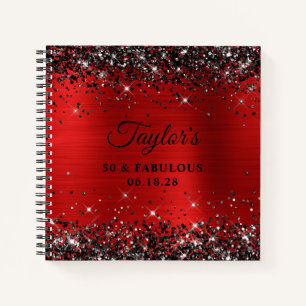 Black Glitter Red Foil 50 & Fabulous Guest Notebook