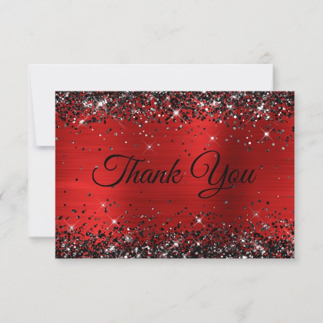 Black Glitter Red Foil 50th Birthday Thank You Card (Front)