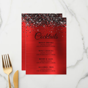 Black Glitter Red Foil Cocktails Bar Menu