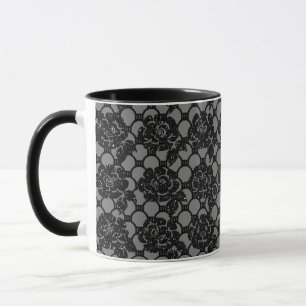 Black glitter romantic floral lace and grey  mug