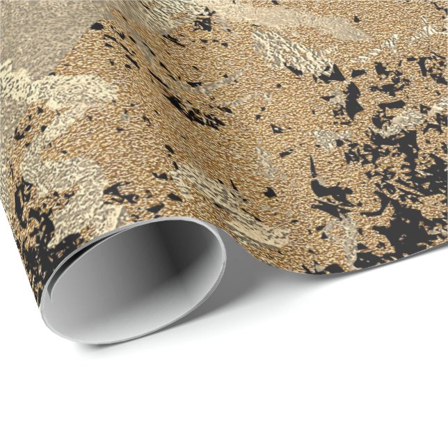 Black Glitter Sepia Gold Marble Stone Metallic Wrapping Paper (Roll Corner)