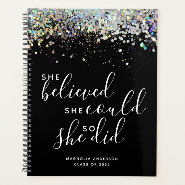 Black Glitter She Believed She Could Graduation Planner (Front)