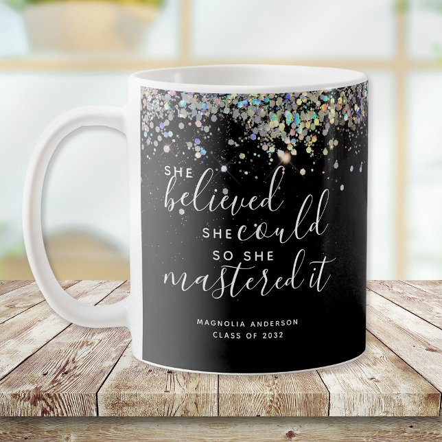 Black Glitter She Believed She Could Masters Coffee Mug (Creator Uploaded)