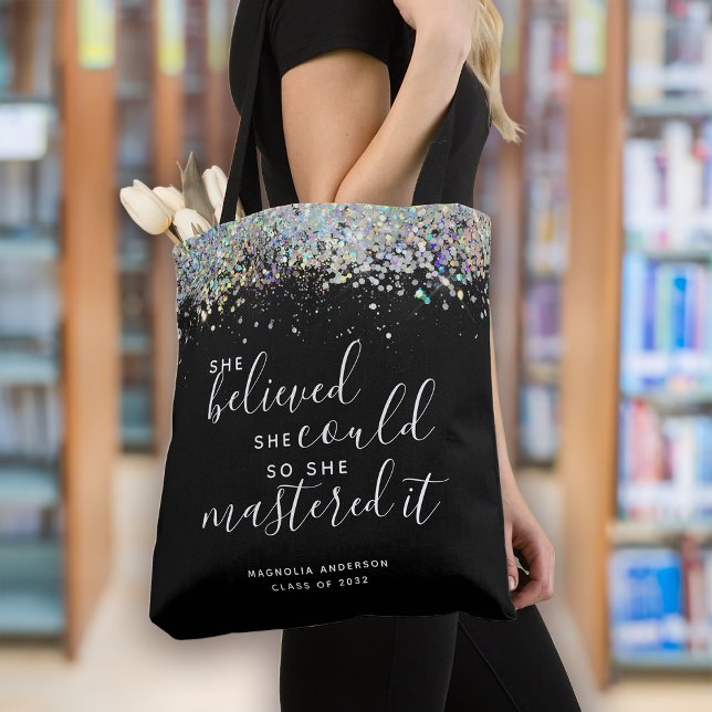 Black Glitter She Believed She Could Masters Tote Bag (Creator Uploaded)