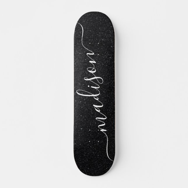 Black Glitter Shimmer Custom Personalised Name Skateboard (Front)