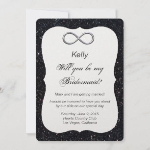 Black Glitter Silver Infinity Bridesmaid Card
