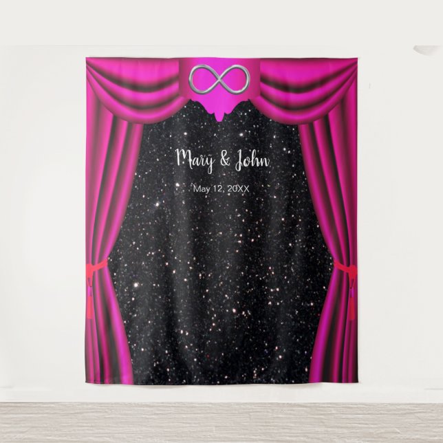 Black Glitter Silver Infinity Pink Curtain Tapestry (Front)