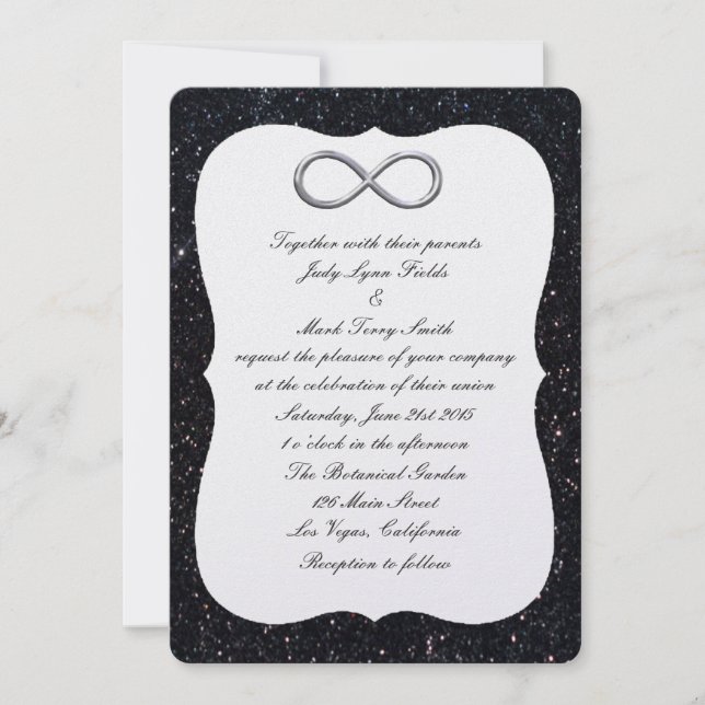 Black Glitter Silver Infinity Wedding Invitation (Front)