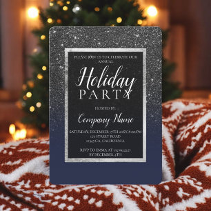 Black glitter silver navy blue business corporate invitation