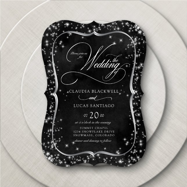 Black Glitter Silver Wedding Invitation (Creator Uploaded)