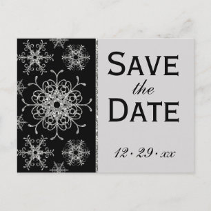 Black Glitter Snowflakes Save the Date Postcard