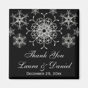 Black Glitter Snowflakes Wedding Favour Magnet