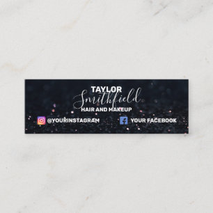 Black Glitter Social Media Trendy Modern Mini Business Card