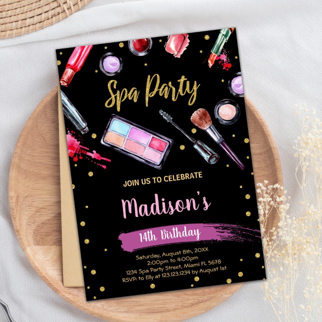 Black Glitter Spa Birthday Invitations (Black Glitter Spa Birthday Invitations)