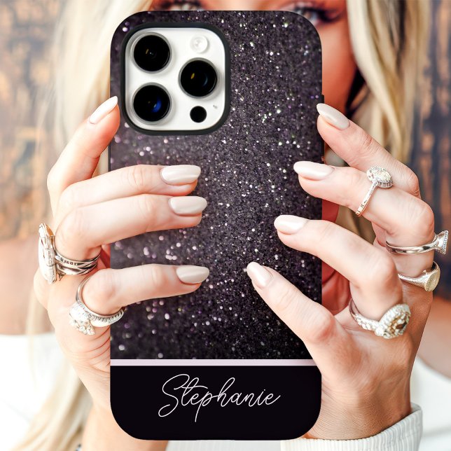 Black Glitter Sparkle Custom Name Case-Mate iPhone Case (Creator Uploaded)