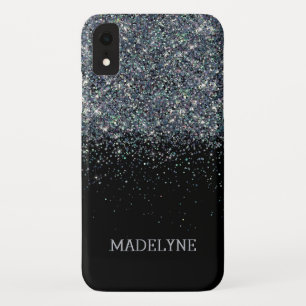 Black Glitter Sparkle Girly Personalised Name iPhone XR Case