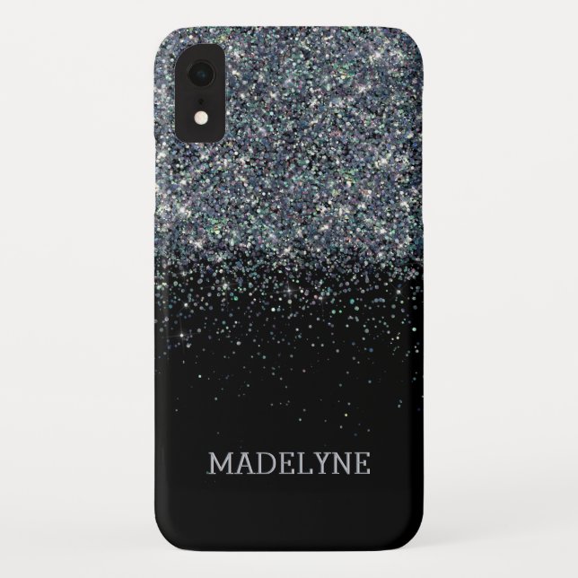 Black Glitter Sparkle Girly Personalised Name Case-Mate iPhone Case (Back)