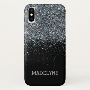 Black Glitter Sparkle Girly Personalised Name iPhone X Case