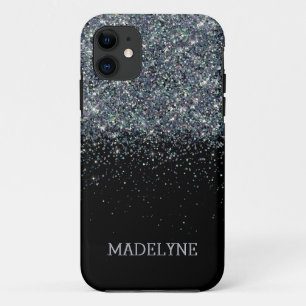 Black Glitter Sparkle Girly Personalised Name iPhone 11 Case