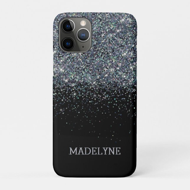 Black Glitter Sparkle Girly Personalised Name Case-Mate iPhone Case (Back)
