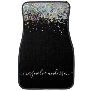 Black Glitter Sparkle Monogram Car Floor Mat