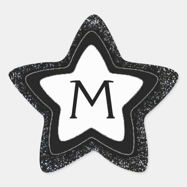 Black glitter star customisable monogram stickers (Front)