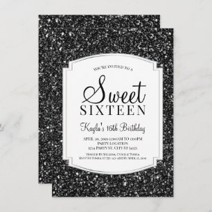 Black Glitter Sweet 16 Invitations