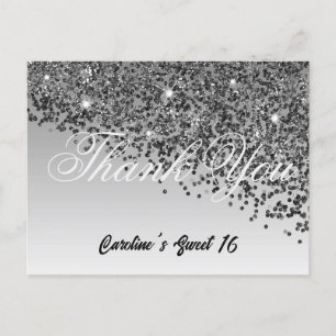 Black Glitter, Sweet 16 Thank You Postcard