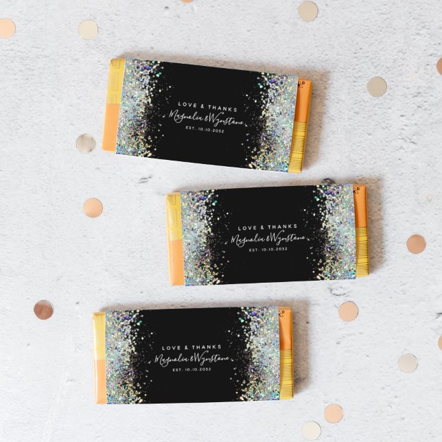 Black Glitter Wedding Favour Candy Bar Wrapper (Creator Uploaded)