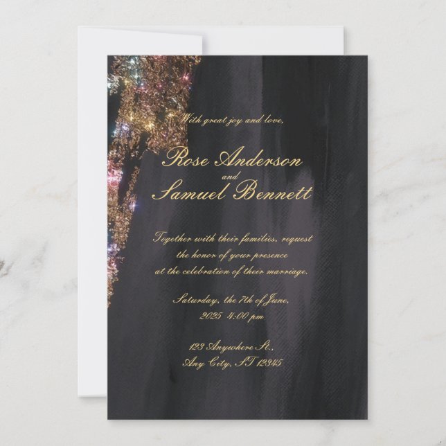 Black Glitter Wedding Invitation (Front)