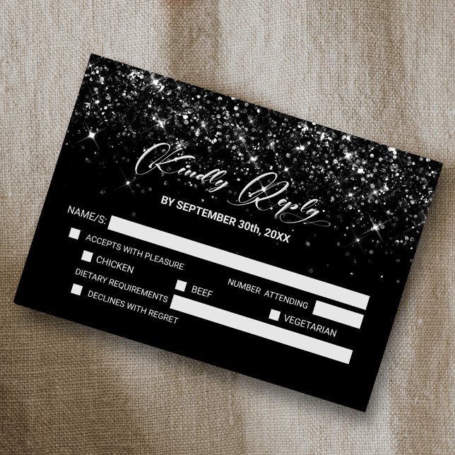 Black Glitter Wedding RSVP Card (Creator Uploaded)