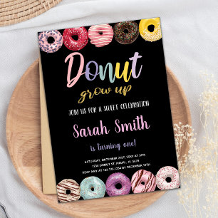 Black Glitter Yellow Doughnut Invitations