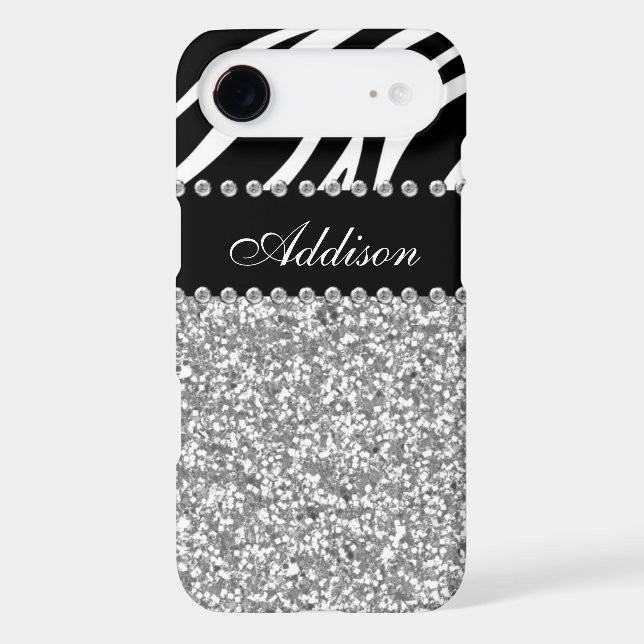 Black Glitter Zebra Print Rhinestone Girly Case (Back)