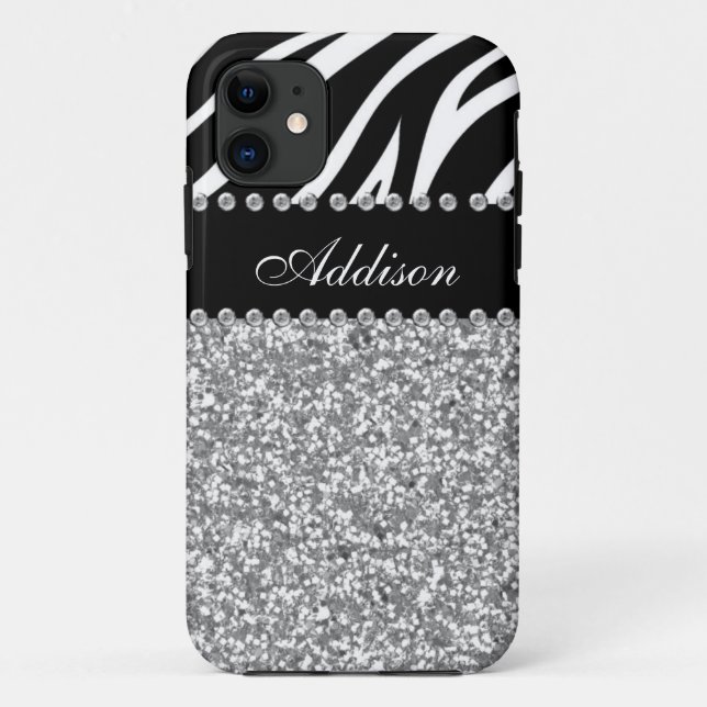 Black Glitter Zebra Print Rhinestone Girly Case (Back)
