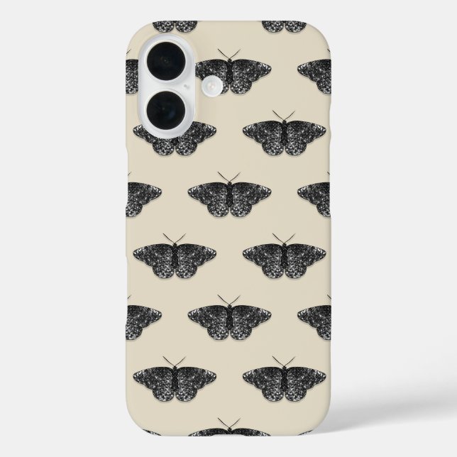 Black Glittery Butterfly Pattern on Cream Case-Mate iPhone Case (Back)