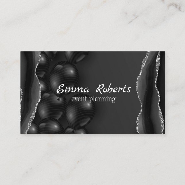 Black Glittery Silver Balloon Event Business card (Front)