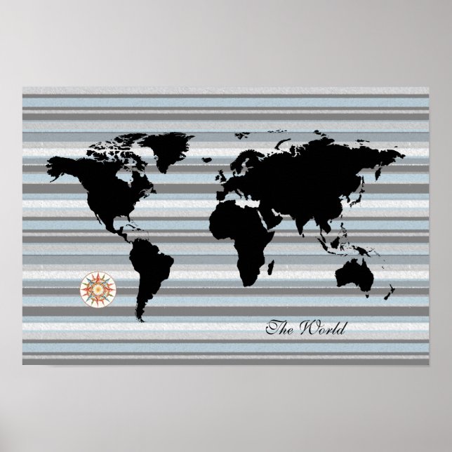 black globe map + stripes poster (Front)