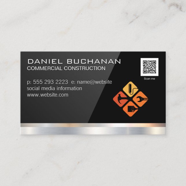 Black Gloss | Builder Tools | General Contractor Business Card (Front)