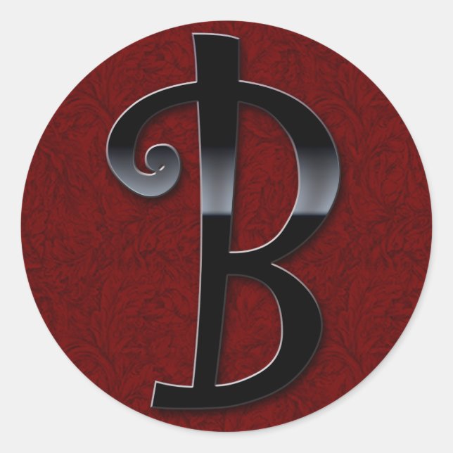 Black Gloss Monogram - B Classic Round Sticker (Front)