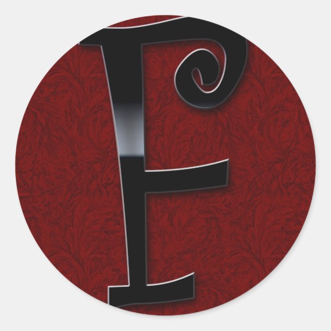 Black Gloss Monogram - F Classic Round Sticker (Front)