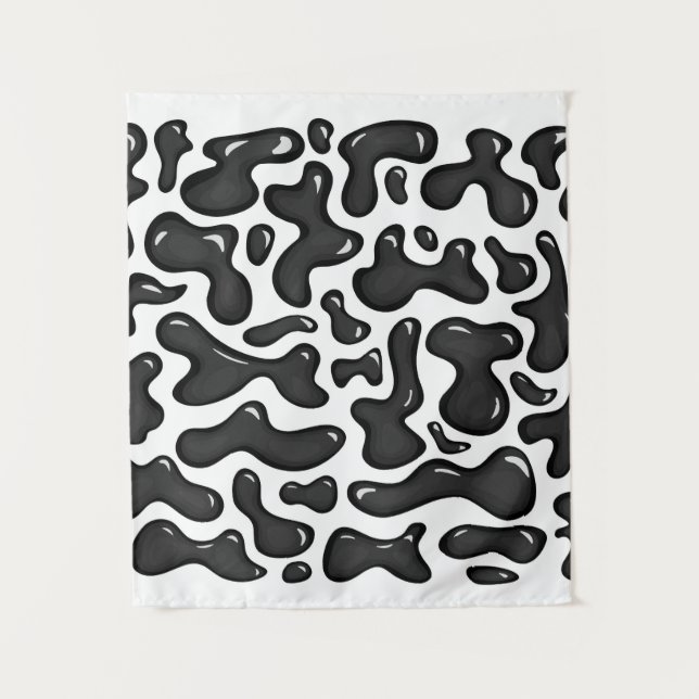 Black glossy liquid shapes tapestry (Front)