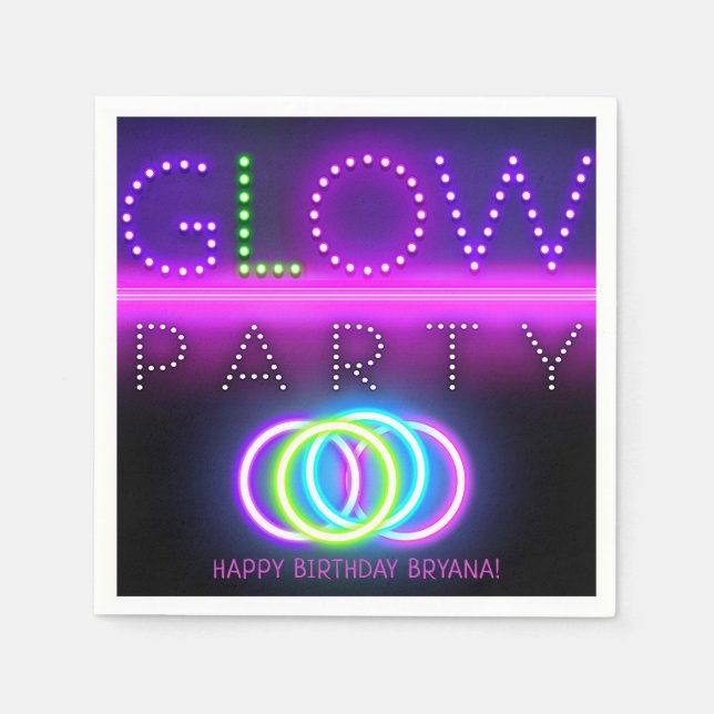 Black Glow Party Neon Lights Birthday Party Napkin (Front)