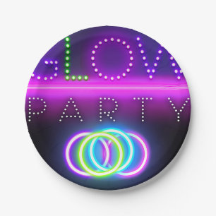 Black Glow Party Neon Lights Birthday Party Paper Plate