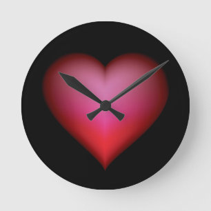 BLACK GLOWING RED HEART SHAPE LOVE GRAPHICS ROUND CLOCK