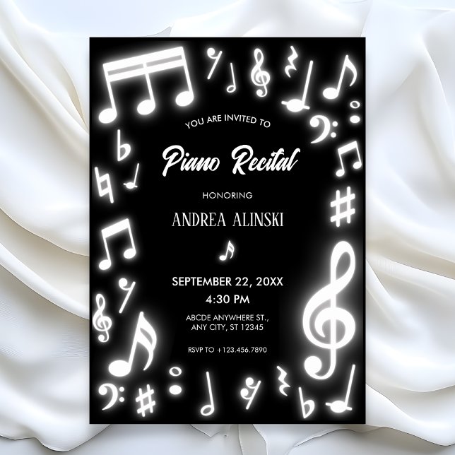 Black glows Music notes recital Invitation (Creator Uploaded)