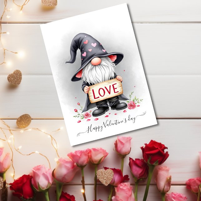 Black Gnome With Love Sign Valentines Holiday Card (Black Gnome With Love Sign Valentines Holiday Card)