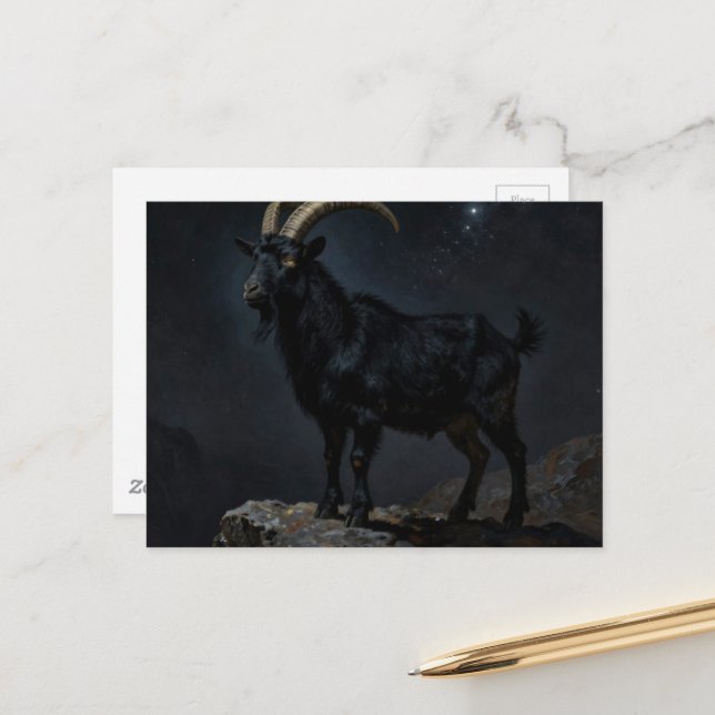 Black Goat at Night Postcard (Front/Back In Situ)